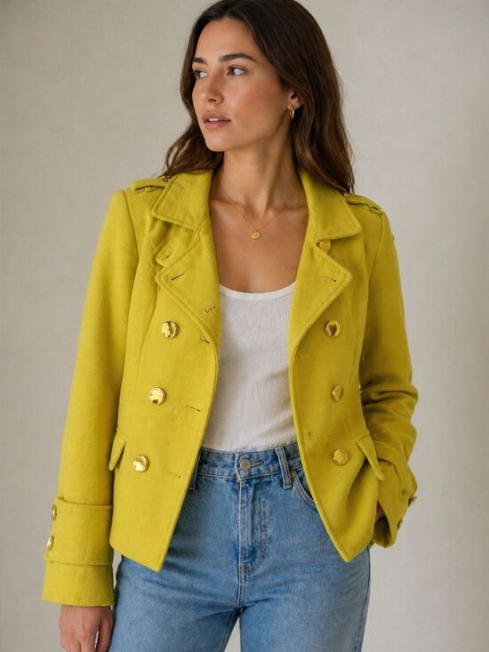XOXO Jackets & Blazers - Y2K Early 2000s XOXO Women's Medium Double-Breasted Peacoat Jacket in Yellow
